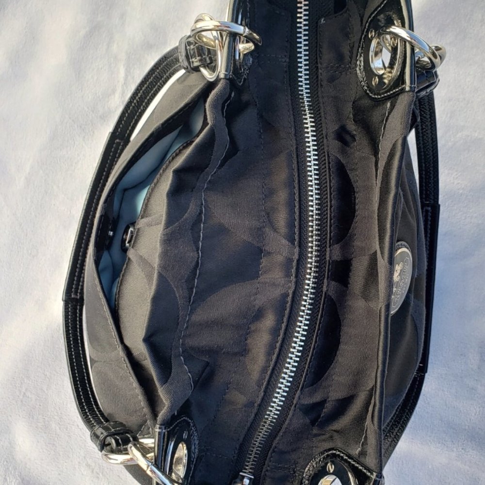 Coach Black Monogram Alex Sateen Tote Two-Strap Brilliant Nickle Hardware - Picture 12 of 14